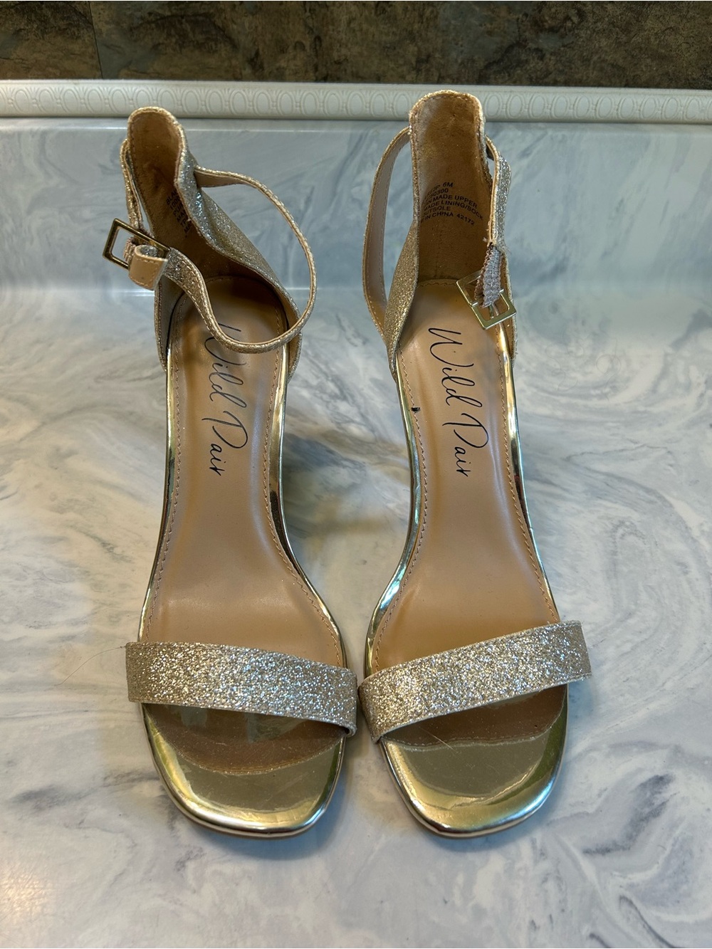 Wild Pair Gold Glitter Ankle Strap Heels